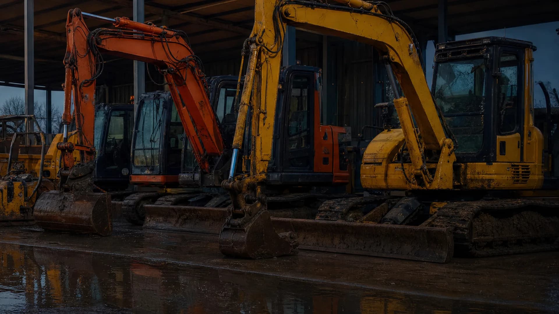 Elite machines lined up in the Etruria yard at dusk